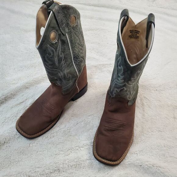 Old West Cowgirl Turquoise Stitched Flame Brown Leather Western Boot Woman 6.5 D - Picture 3 of 13